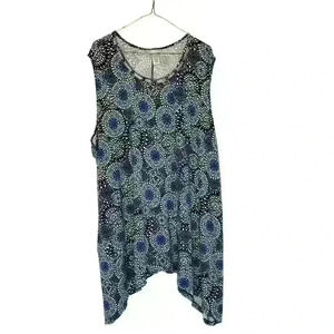 Catherines 4X Sleeveless Tunic Scoop Neck Bead Trim Hi-Lo blue